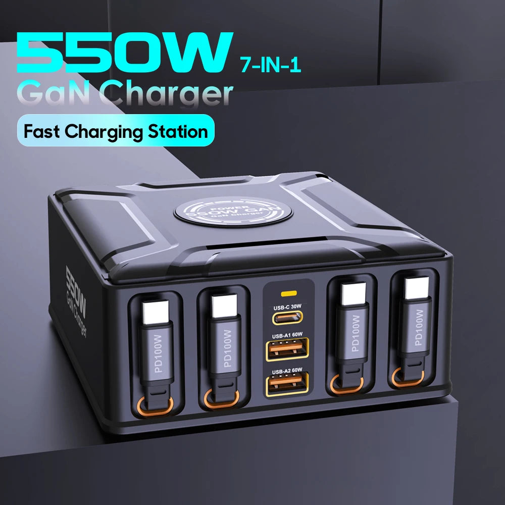 7-in-1 Charging Station with Retractable USB-C Cables