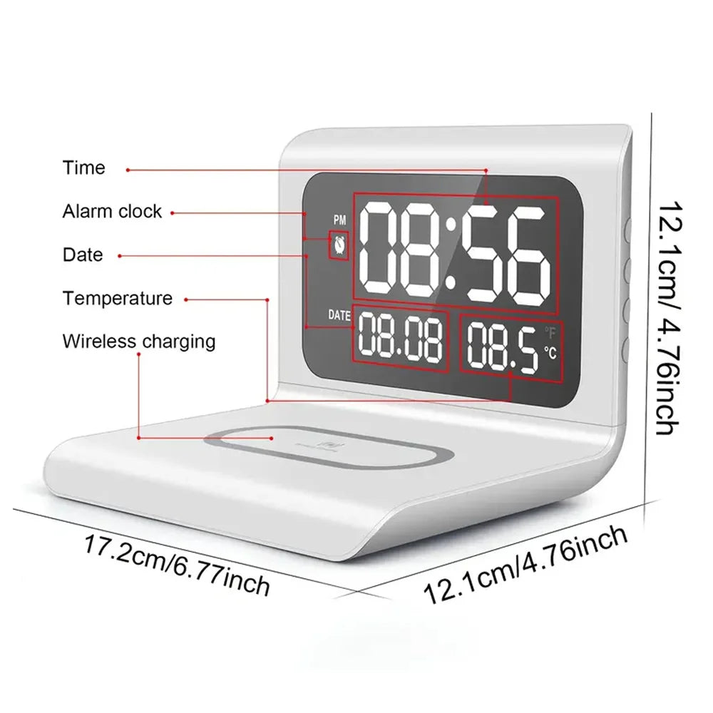 Bedside Wireless Charging Stand with Alarm Clock